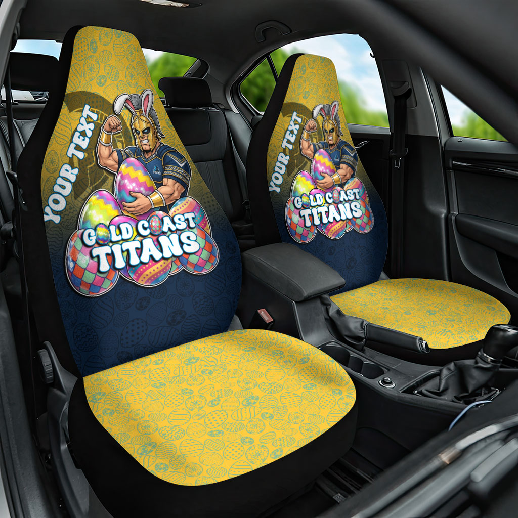 Personalized Gold Coast Titans Car Seat Cover Easter Mascot - Colorful Eggs Cartoon Style