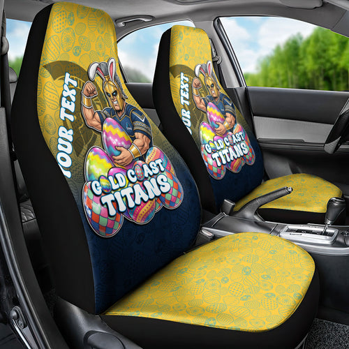 Personalized Gold Coast Titans Car Seat Cover Easter Mascot - Colorful Eggs Cartoon Style