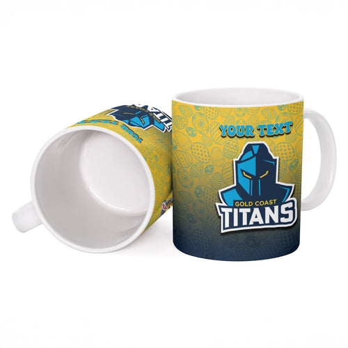 Personalized Gold Coast Titans Ceramic Mug Easter Mascot - Colorful Eggs Cartoon Style