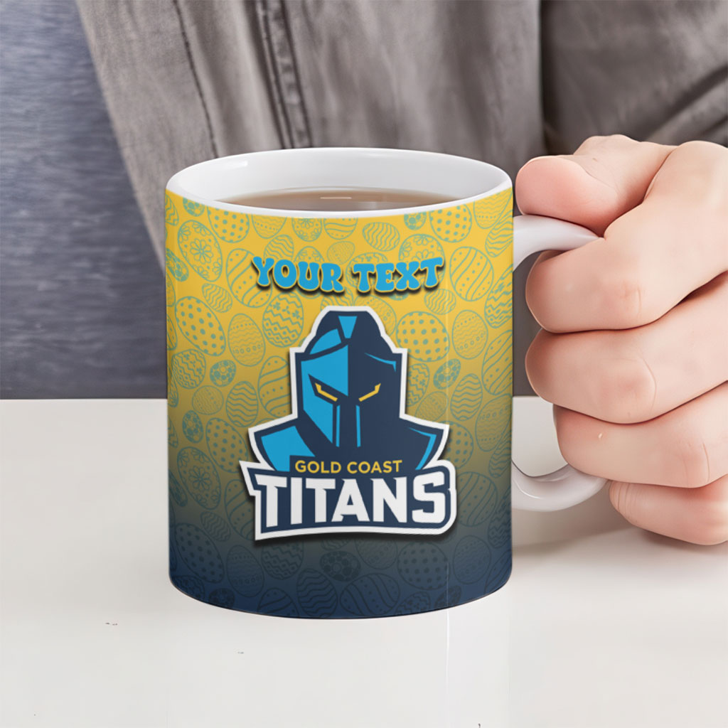 Personalized Gold Coast Titans Ceramic Mug Easter Mascot - Colorful Eggs Cartoon Style