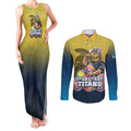 Personalized Gold Coast Titans Couples Matching Tank Maxi Dress and Long Sleeve Button Shirt Easter Mascot - Colorful Eggs Cartoon Style