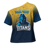 Personalized Gold Coast Titans Cross Shoulder Shirt Easter Mascot - Colorful Eggs Cartoon Style