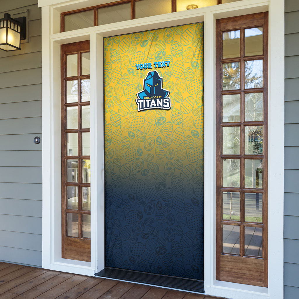 Personalized Gold Coast Titans Door Cover Easter Mascot - Colorful Eggs Cartoon Style