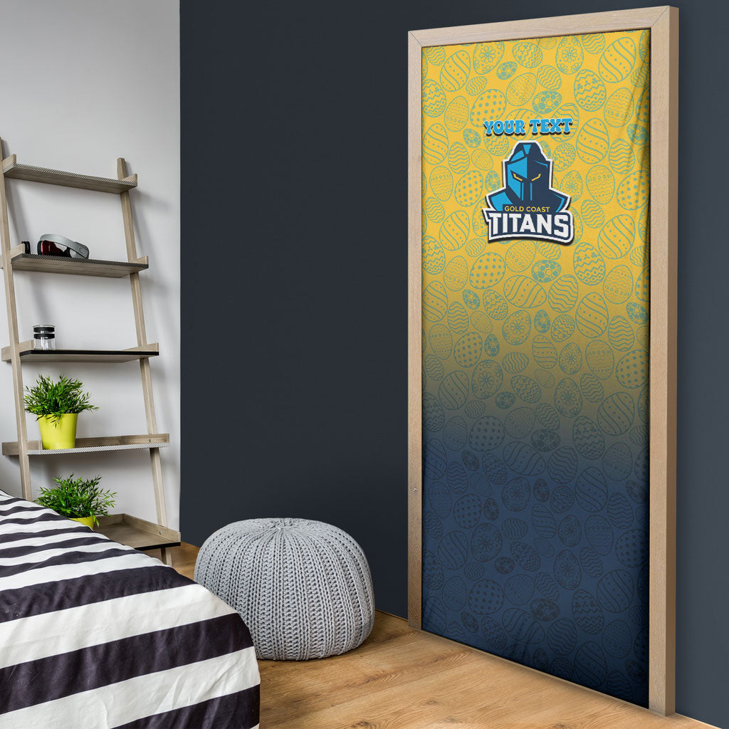 Personalized Gold Coast Titans Door Cover Easter Mascot - Colorful Eggs Cartoon Style