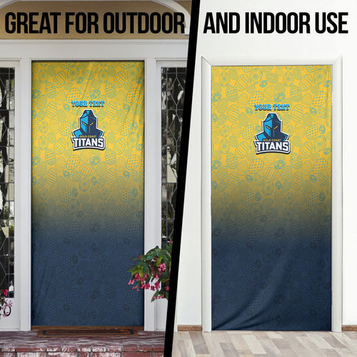 Personalized Gold Coast Titans Door Cover Easter Mascot - Colorful Eggs Cartoon Style