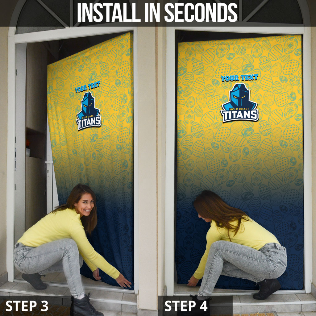 Personalized Gold Coast Titans Door Cover Easter Mascot - Colorful Eggs Cartoon Style