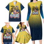 Personalized Gold Coast Titans Family Matching Long Sleeve Bodycon Dress and Hawaiian Shirt Easter Mascot - Colorful Eggs Cartoon Style