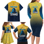 Personalized Gold Coast Titans Family Matching Long Sleeve Bodycon Dress and Hawaiian Shirt Easter Mascot - Colorful Eggs Cartoon Style