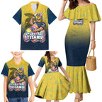 Personalized Gold Coast Titans Family Matching Mermaid Dress and Hawaiian Shirt Easter Mascot - Colorful Eggs Cartoon Style
