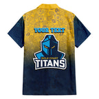 Personalized Gold Coast Titans Family Matching Off The Shoulder Long Sleeve Dress and Hawaiian Shirt Easter Mascot - Colorful Eggs Cartoon Style