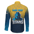 Personalized Gold Coast Titans Family Matching Off The Shoulder Long Sleeve Dress and Hawaiian Shirt Easter Mascot - Colorful Eggs Cartoon Style