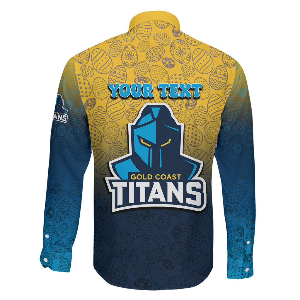 Personalized Gold Coast Titans Family Matching Off The Shoulder Long Sleeve Dress and Hawaiian Shirt Easter Mascot - Colorful Eggs Cartoon Style