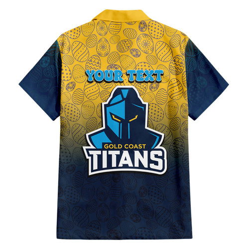 Personalized Gold Coast Titans Family Matching Short Sleeve Bodycon Dress and Hawaiian Shirt Easter Mascot - Colorful Eggs Cartoon Style