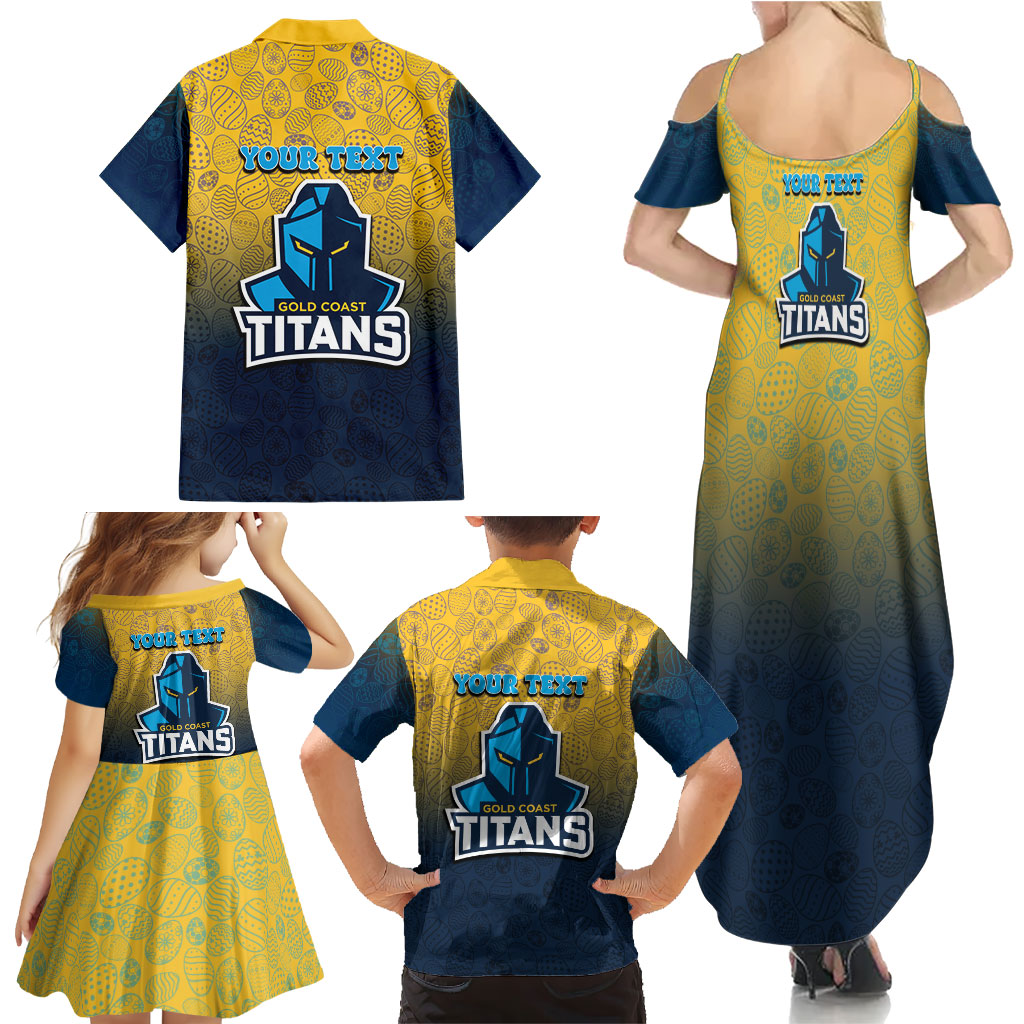 Personalized Gold Coast Titans Family Matching Summer Maxi Dress and Hawaiian Shirt Easter Mascot - Colorful Eggs Cartoon Style