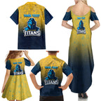 Personalized Gold Coast Titans Family Matching Summer Maxi Dress and Hawaiian Shirt Easter Mascot - Colorful Eggs Cartoon Style