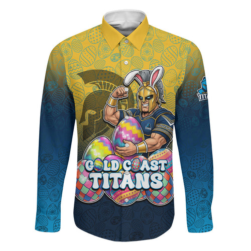 Personalized Gold Coast Titans Family Matching Summer Maxi Dress and Hawaiian Shirt Easter Mascot - Colorful Eggs Cartoon Style