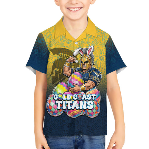 Personalized Gold Coast Titans Family Matching Summer Maxi Dress and Hawaiian Shirt Easter Mascot - Colorful Eggs Cartoon Style