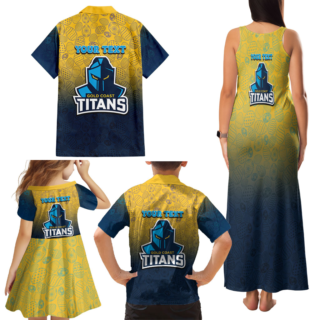 Personalized Gold Coast Titans Family Matching Tank Maxi Dress and Hawaiian Shirt Easter Mascot - Colorful Eggs Cartoon Style