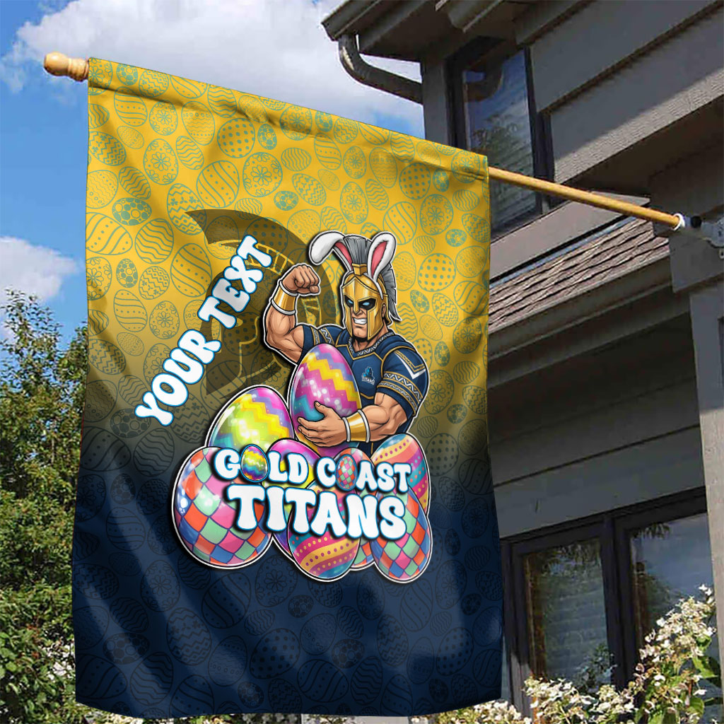 Personalized Gold Coast Titans Garden Flag Easter Mascot - Colorful Eggs Cartoon Style