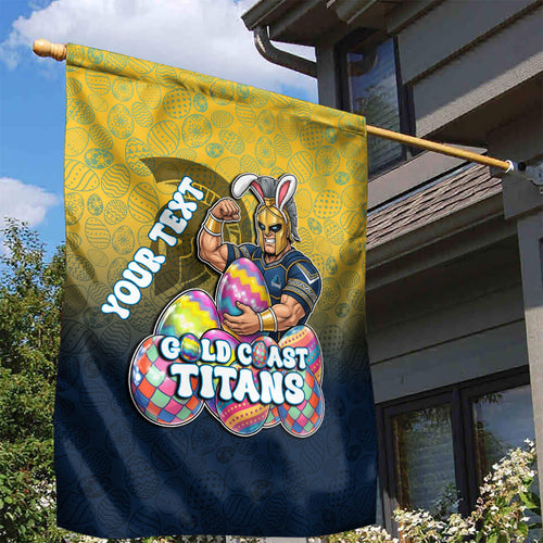 Personalized Gold Coast Titans Garden Flag Easter Mascot - Colorful Eggs Cartoon Style