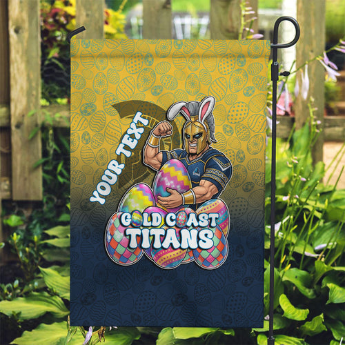 Personalized Gold Coast Titans Garden Flag Easter Mascot - Colorful Eggs Cartoon Style