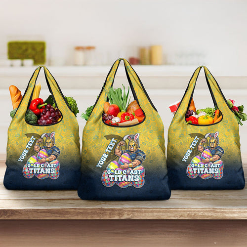 Personalized Gold Coast Titans Grocery Bag Easter Mascot - Colorful Eggs Cartoon Style