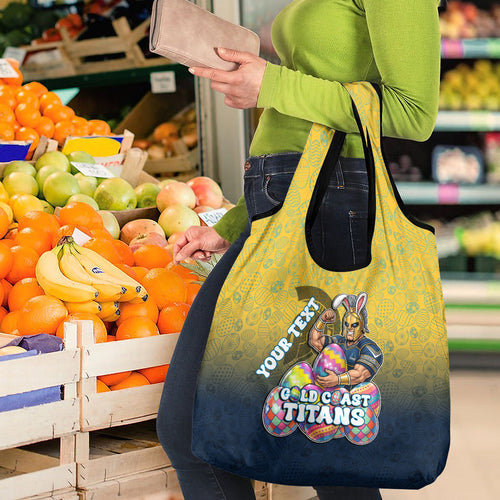 Personalized Gold Coast Titans Grocery Bag Easter Mascot - Colorful Eggs Cartoon Style