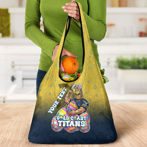 Personalized Gold Coast Titans Grocery Bag Easter Mascot - Colorful Eggs Cartoon Style