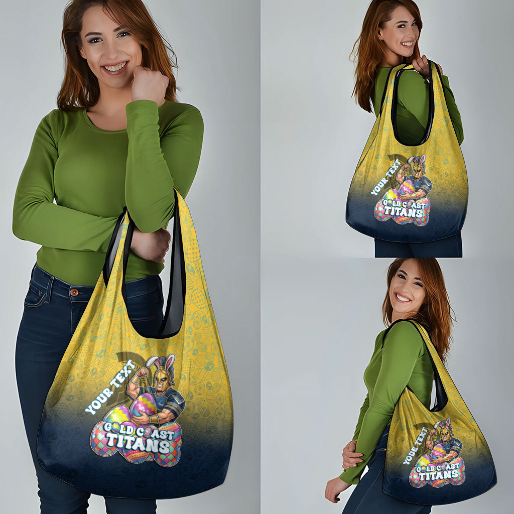 Personalized Gold Coast Titans Grocery Bag Easter Mascot - Colorful Eggs Cartoon Style