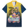 Personalized Gold Coast Titans Hawaiian Shirt Easter Mascot - Colorful Eggs Cartoon Style