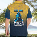 Personalized Gold Coast Titans Hawaiian Shirt Easter Mascot - Colorful Eggs Cartoon Style