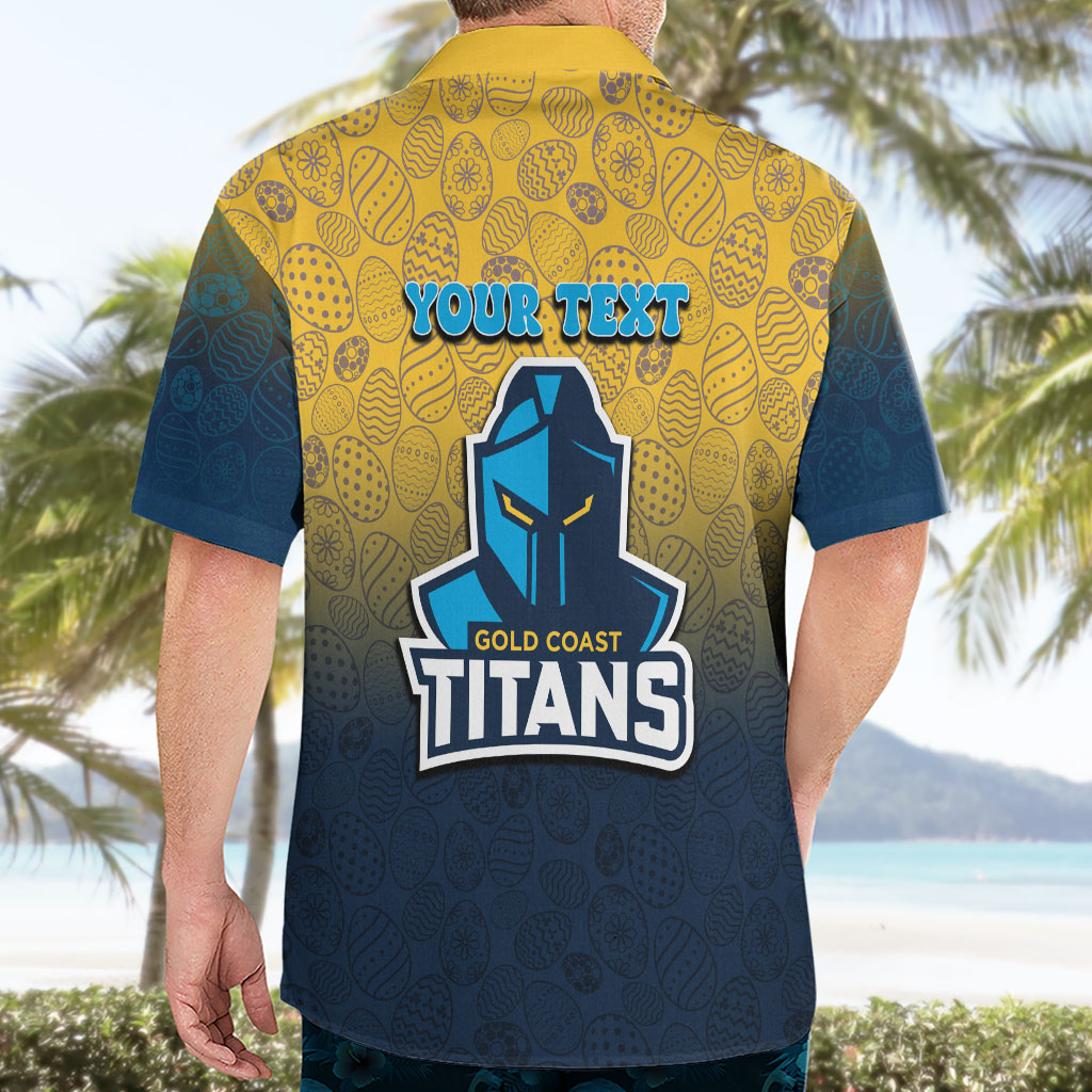 Personalized Gold Coast Titans Hawaiian Shirt Easter Mascot - Colorful Eggs Cartoon Style