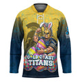 Personalized Gold Coast Titans Hockey Jersey Easter Mascot - Colorful Eggs Cartoon Style