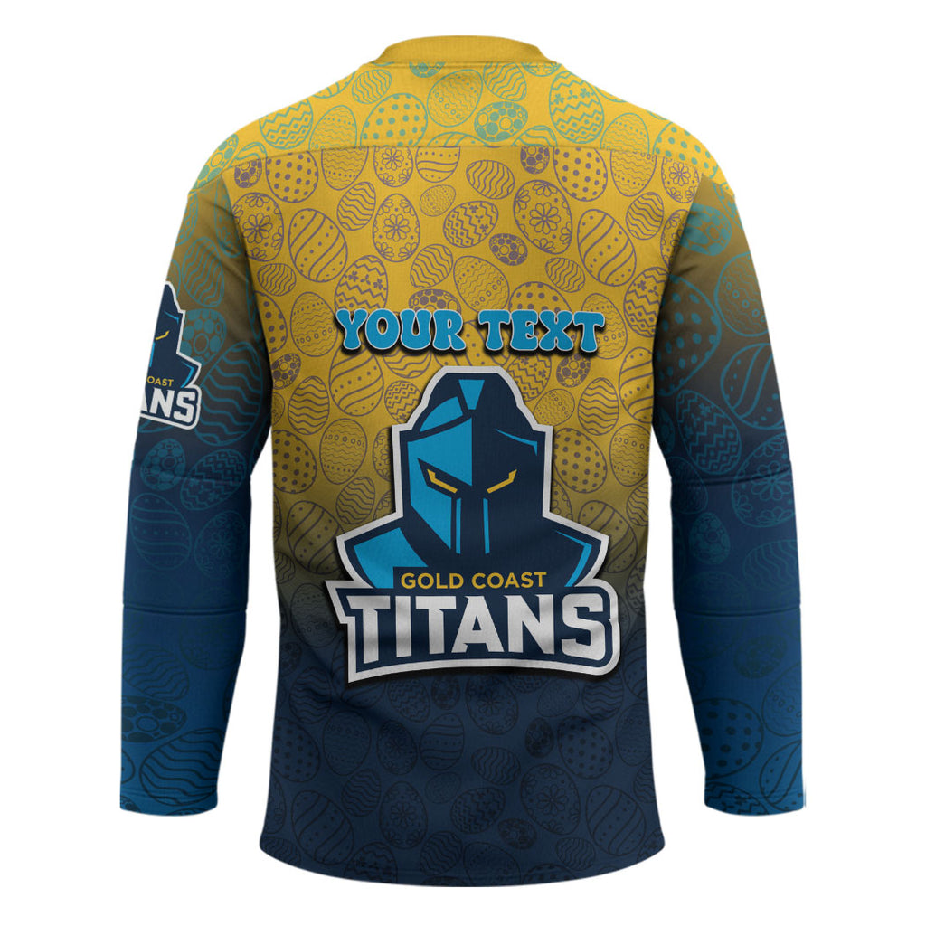 Personalized Gold Coast Titans Hockey Jersey Easter Mascot - Colorful Eggs Cartoon Style