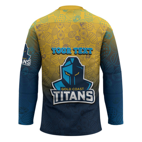 Personalized Gold Coast Titans Hockey Jersey Easter Mascot - Colorful Eggs Cartoon Style