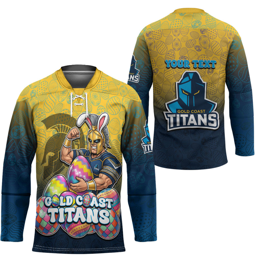 Personalized Gold Coast Titans Hockey Jersey Easter Mascot - Colorful Eggs Cartoon Style