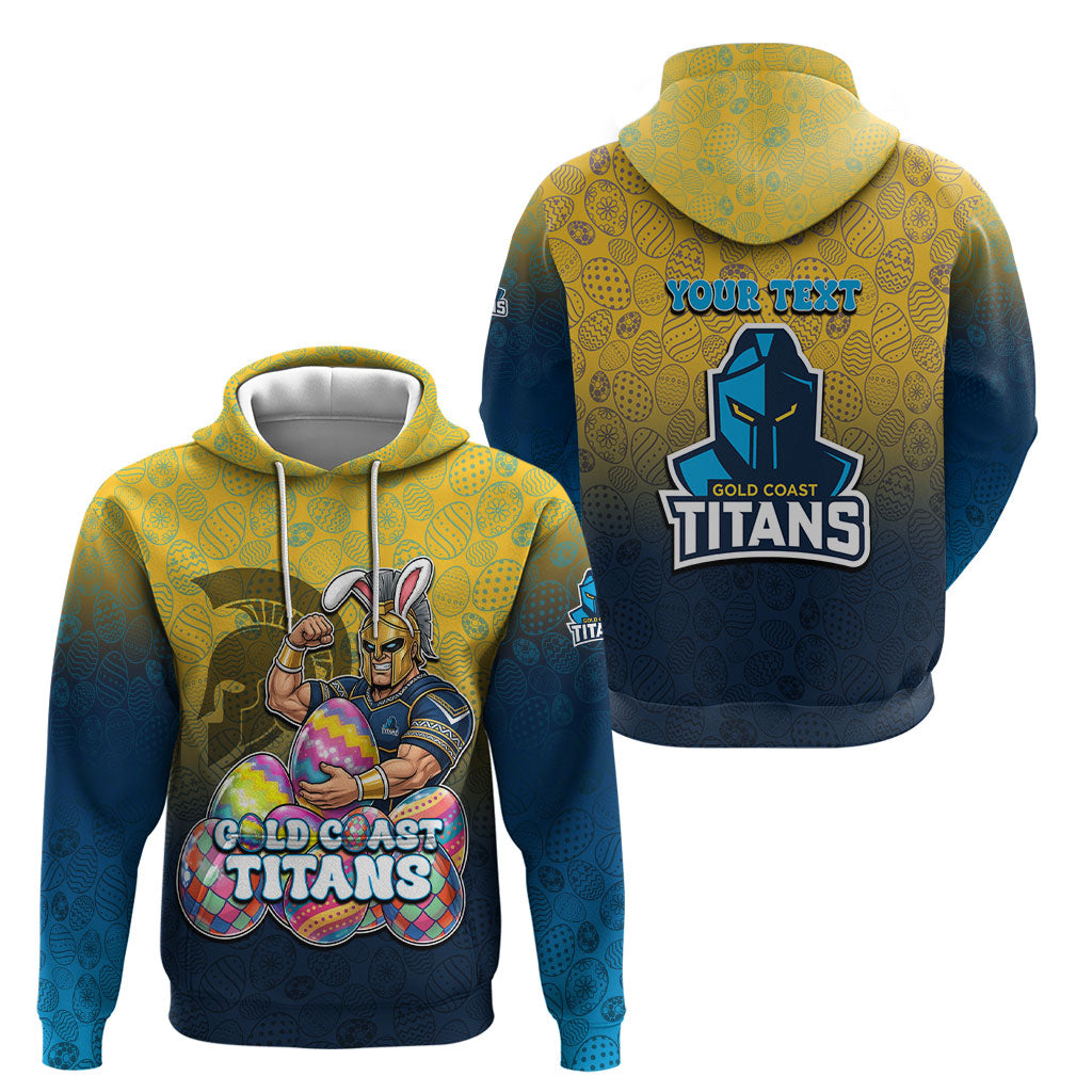 Personalized Gold Coast Titans Hoodie Easter Mascot - Colorful Eggs Cartoon Style