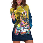 Personalized Gold Coast Titans Hoodie Dress Easter Mascot - Colorful Eggs Cartoon Style