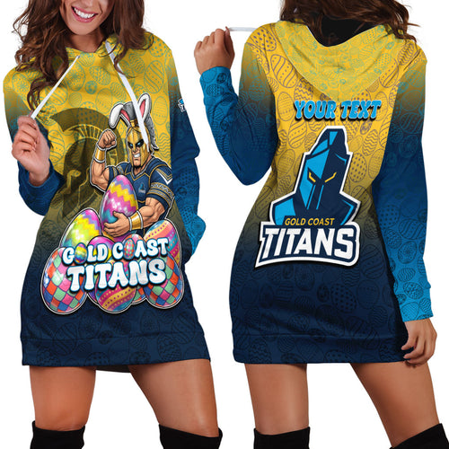 Personalized Gold Coast Titans Hoodie Dress Easter Mascot - Colorful Eggs Cartoon Style