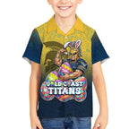Personalized Gold Coast Titans Kid Hawaiian Shirt Easter Mascot - Colorful Eggs Cartoon Style
