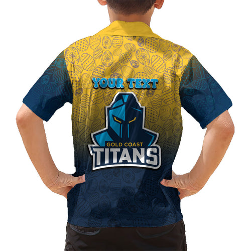 Personalized Gold Coast Titans Kid Hawaiian Shirt Easter Mascot - Colorful Eggs Cartoon Style