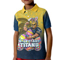 Personalized Gold Coast Titans Kid Polo Shirt Easter Mascot - Colorful Eggs Cartoon Style
