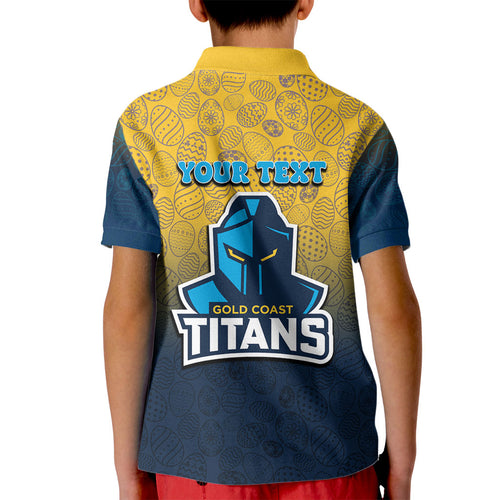 Personalized Gold Coast Titans Kid Polo Shirt Easter Mascot - Colorful Eggs Cartoon Style