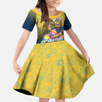 Personalized Gold Coast Titans Kid Short Sleeve Dress Easter Mascot - Colorful Eggs Cartoon Style