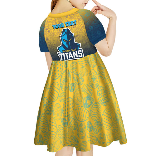 Personalized Gold Coast Titans Kid Short Sleeve Dress Easter Mascot - Colorful Eggs Cartoon Style