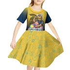 Personalized Gold Coast Titans Kid Short Sleeve Dress Easter Mascot - Colorful Eggs Cartoon Style