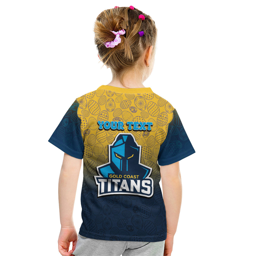 Personalized Gold Coast Titans Kid T Shirt Easter Mascot - Colorful Eggs Cartoon Style