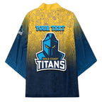 Personalized Gold Coast Titans Kimono Easter Mascot - Colorful Eggs Cartoon Style