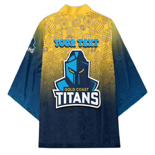 Personalized Gold Coast Titans Kimono Easter Mascot - Colorful Eggs Cartoon Style