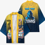 Personalized Gold Coast Titans Kimono Easter Mascot - Colorful Eggs Cartoon Style
